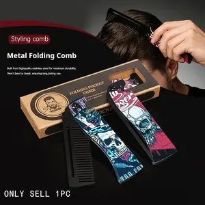 Men's Metal Folding Pocket Beard & Mustache Comb, EDC Knife Comb with Bottle Opener for Outdool Travel - Anti-Static for Hair Styling Pompadour, Slicked-back, Fauxhawk, Undercut Hair Styling Tools