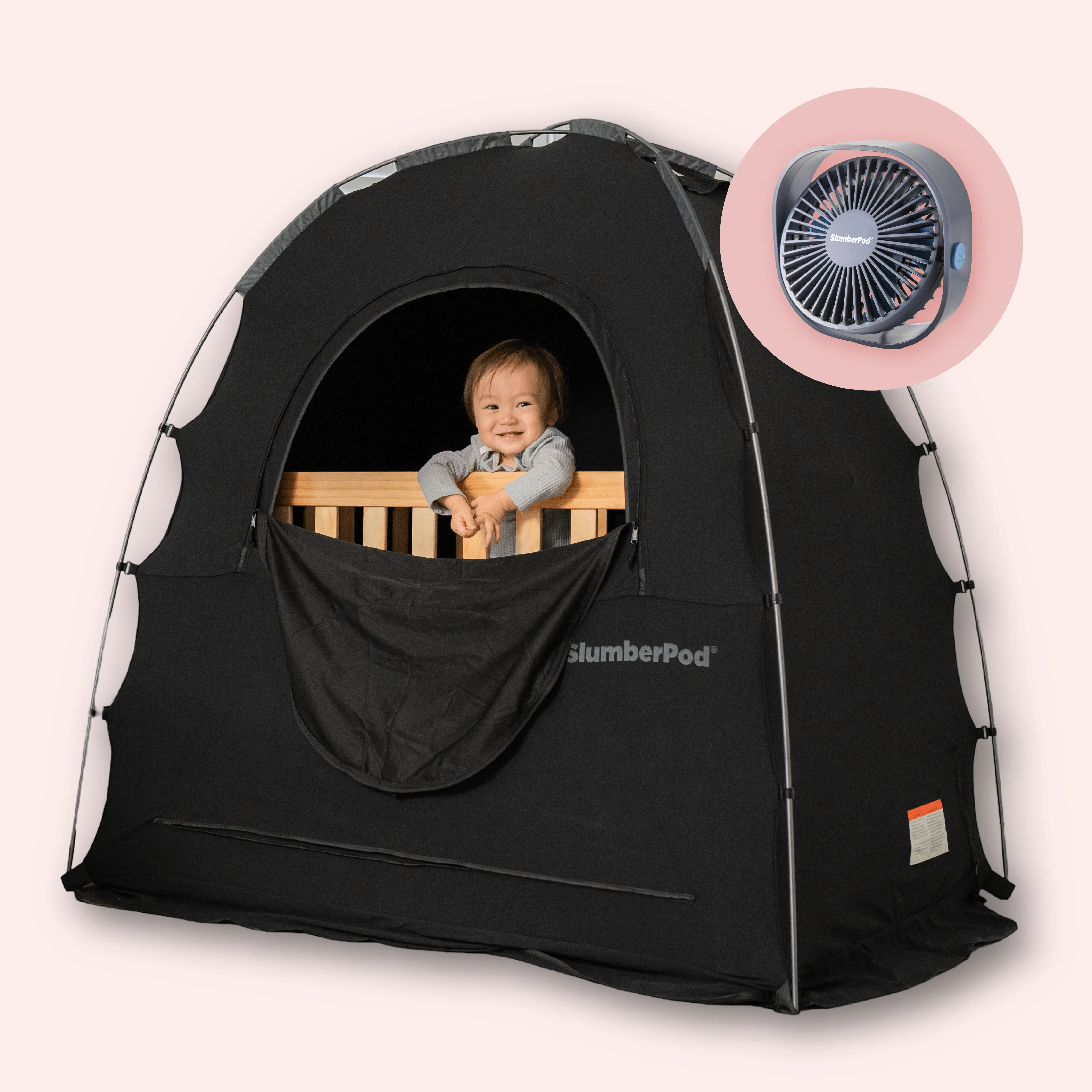Black SlumberPod Baby Sleep Privacy Solution for 4+ Month-Olds, 50x36x56in, with Breathable Mesh, Multi-Speed Fan, USB-Powered Ventilation Flaps