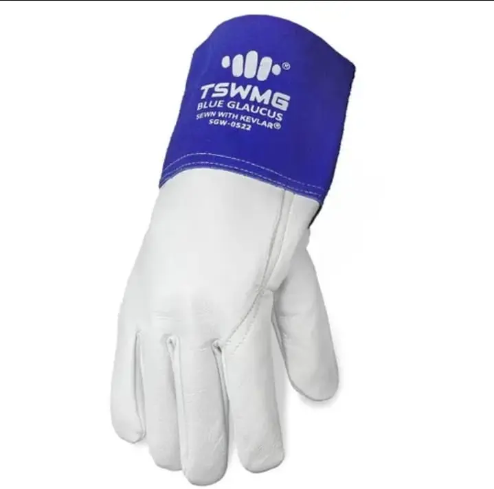 TSWMG Premium Blue Glaucus Welder Gloves (1-Pair Pack), Kevlar-Stitched Grain Goatskin, 4.5in Split Cowhide Cuff, Soft Aniline Leather, High-Temp Heat-Resistant Safety Gloves for MIG/TIG Welding