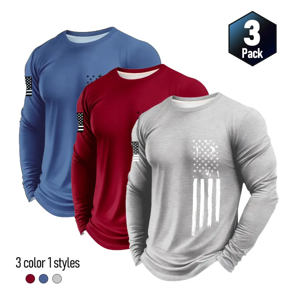 Men's Long Sleeve Active T-Shirts  Independence Day Patriot Apparel men's clothing lightweight plain color lining Athletic Apparel Athletic Mesh Athleisure Street Fit Quick-Dry Breathable Athletic Fit