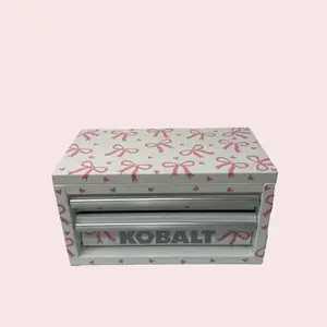 KOBALT Bows Jewelry Box with Ribbon Design and Heart Patterns Desktop Storage Organizer Gift for Accessories with Ring Holder and Personalization Option