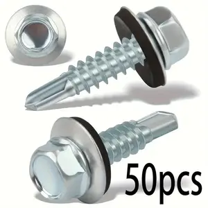 Stainless Steel Self Tapping Screw, Stainless Steel Screws, 50pcs Waterproof & Rust Proof Screw with Washer, Multipurpose Fastener for Outdoor Metal-Roof