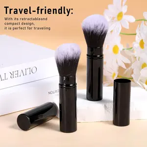 2 Pack Retractable Makeup Brush, Travel Kabuki Foundation Brush Face Blush Brushes for Blending Liquid Blush Sunscreen Bronzer Buffing Flawless Cosmetics