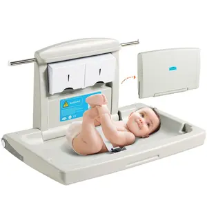 【FathersDayGift】VEVOR Wall-Mounted Baby Changing Station, Horizontal Foldable Diaper Change Table with Safety Straps and Hanging Rods, Use in Commercial Bathrooms,  Daycare Centers for Newborns & Infant