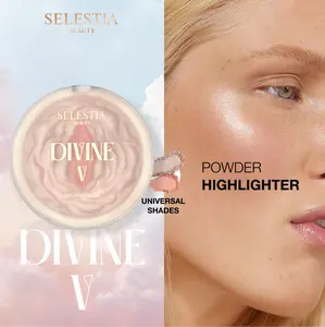 SELESTIA BEAUTY Highlighter Makeup Powder Divine V - Highlighter Powder for Radiant Glow - Face Highlighter for All Skin Tones