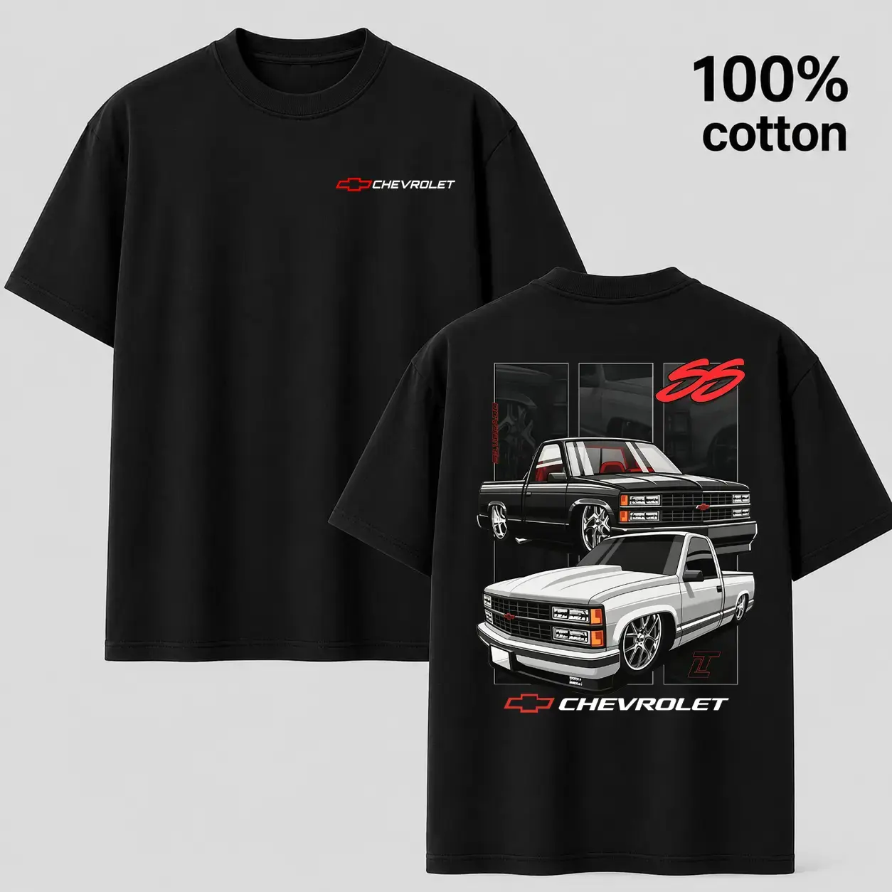 Men's Classic Chevy SS Truck Graphic T-Shirt | 100% Cotton Crewneck Short Sleeve Streetwear Tee | Vintage Car Enthusiast Casual Top for Men
