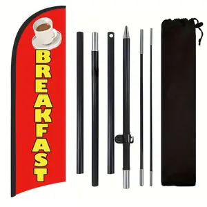 Breakfast Shop Flag, Beach Flag for Breakfast Shops, Polyester Advertising Flag, Includes Flag Pole and Ground Stake, Outdoor Decoration, Yard Sign Banner
