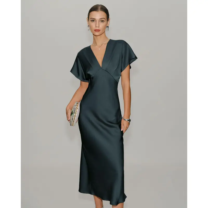 black dress mesh front Dobby Mesh Feather Sleeve Hem Maxi Dress - Black