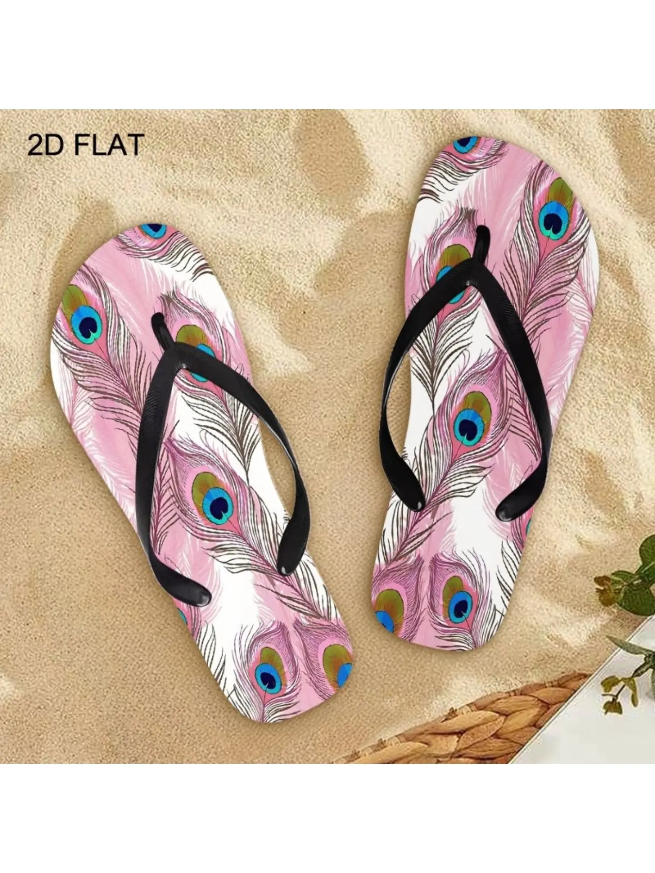 2026 Summer New Women'S Flip Flops, Peacock Feather Pattern, Open Toe, Flat Heel, Multiple Colors|Sizes Available, Ideal for Mother'S Day, Easter, Holiday Gifting, All - Season Fashion Sandals, Women Shoes