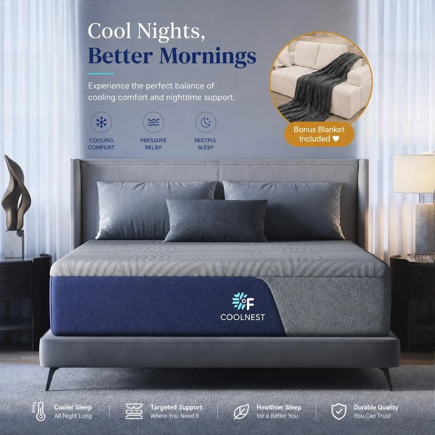 "Weightless Cooling Mattress for Heavy Users - 5-Zone Support & 8°C Cooler",Fiberglass-Free Sleep Experience Temperature Regulation,tiktokshopmemorialday