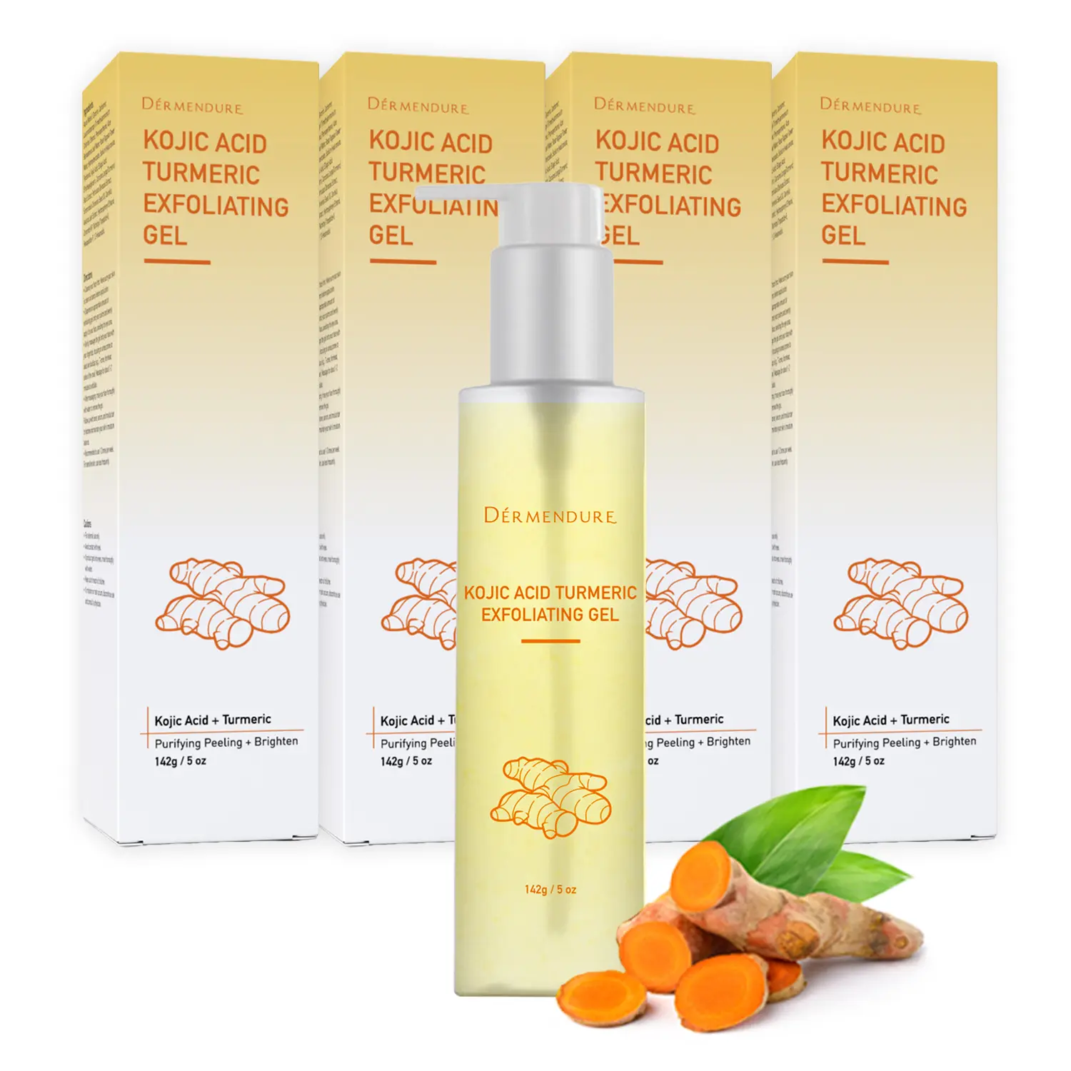 4 Pack - Turmeric Kojic Acid Face Exfoliating Gel Peel Shot, Gentle Lightweight Smooth Oily Skin Repairing Treatment, Dead Skin Remover for Face & Underarms, Brightening, 142g/5oz