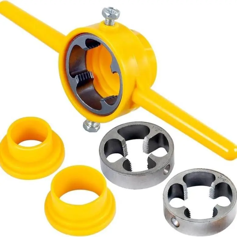 6PCS Hard PVC/Plastic Thread Maker Tool Kit, DIY Tools with 3 Sizes (1/2", 3/4", 1") Alloy Metal Pipe Threader Heads, Tap Wrench Set, Threading Die, T-Handle Grip for Plumbing Burr-Free Cuts (Hard Alloy Heads Resist Daily Wear)