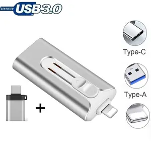 USB 3.0 Flash Drive Memory Stick for iPhone & Type-C, 64GB/128GB/256GB/512GB/1TB Capacity, MoveSpeed Flash drive Multi-Purpose Storage for iPhone & iPad & Type-C& Android, 4-In-1 Micro UsB Stick Pen Drive USB External Memory Thumb Drive