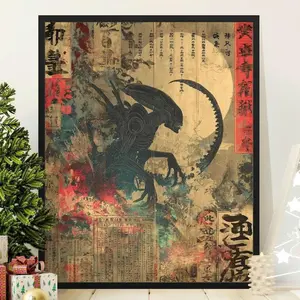 Xenomorph Wall Art Print Japanese Horror Style - Sci-Fi Decor