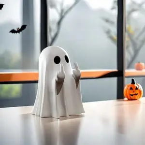 FuRise Premium Resin Halloween Ghost Figurine - Cute & Edgy Spooky Decor with Middle Finger Gesture for Indoor Outdoor Holiday Decoration & Gifts - Cartoon Modern Spooky Cute with Edgy Twist Handmade Resin Sculpture - Statue