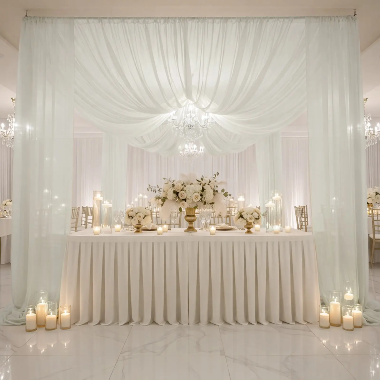 Ivory Chiffon Curtain Panel with Rod Pocket - 5x20 ft Fire Resistant Flame-Safe Fabric, Party Decor for Ceremony Wedding Arch Backdrop & Ceiling Drape