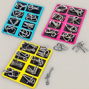 24 pcs metal wire puzzle set,Metal Wire Puzzle Set of 24,Brain Teaser IQ Test Disentanglemen Iron Link Unlock Interlock Game Chinese Ring Magic Trick Toy for Party Favor Kids Adults Challenge puzzle piece solution