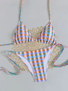 Women's Striped Bikini Set, Casual Swim Top & Swim Bottom, Ladies Summer Swimwear for Beach Holiday Vacation