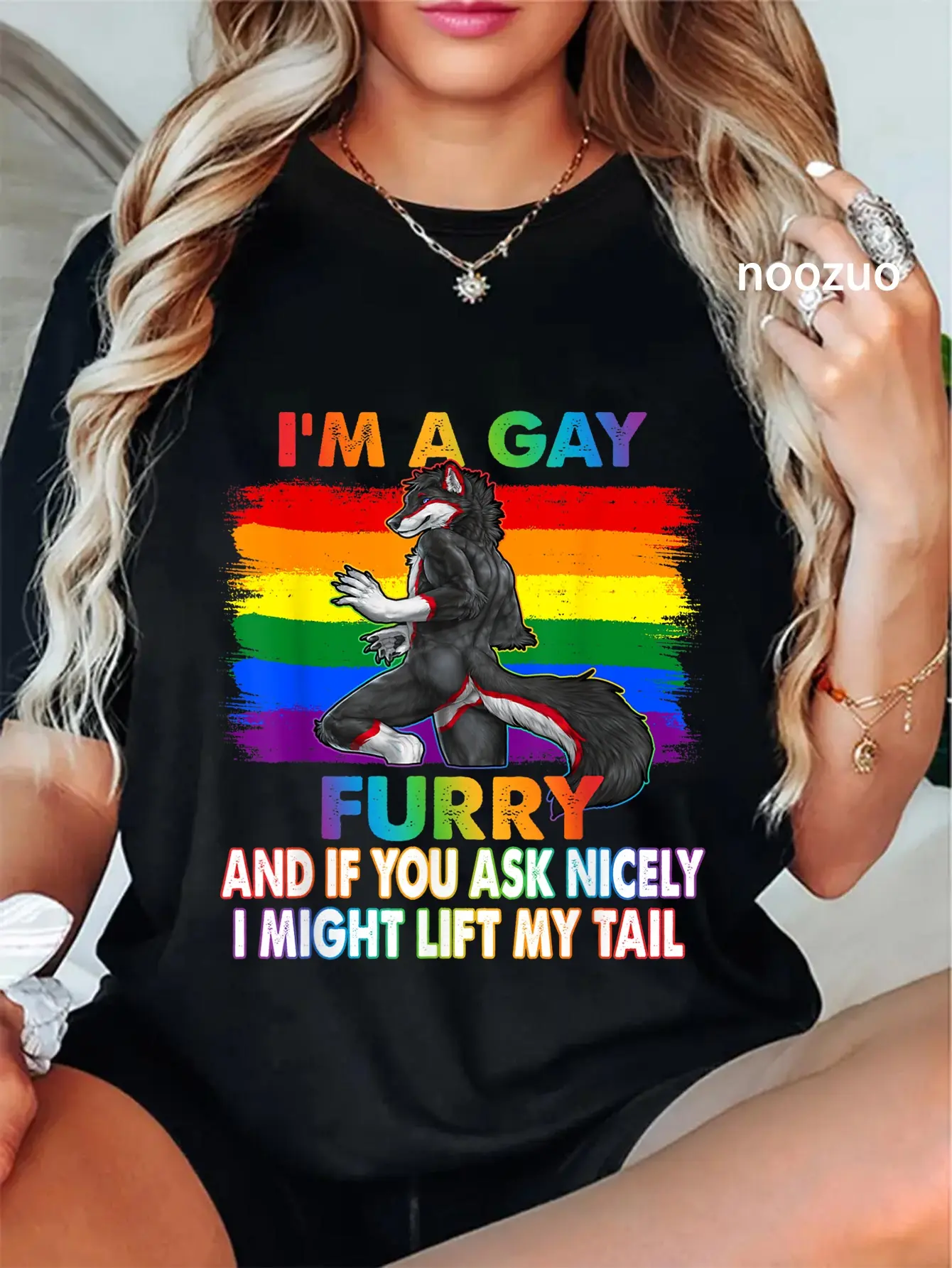 Women's 100% Cotton Vintage Round Neck Streetwear T-Shirt - Unisex Gay Furry Rainbow Fox Wolf Fursona Fandom Pride Month Top, Tshirt, Casual, Graphic, Everyday, Unisex Style