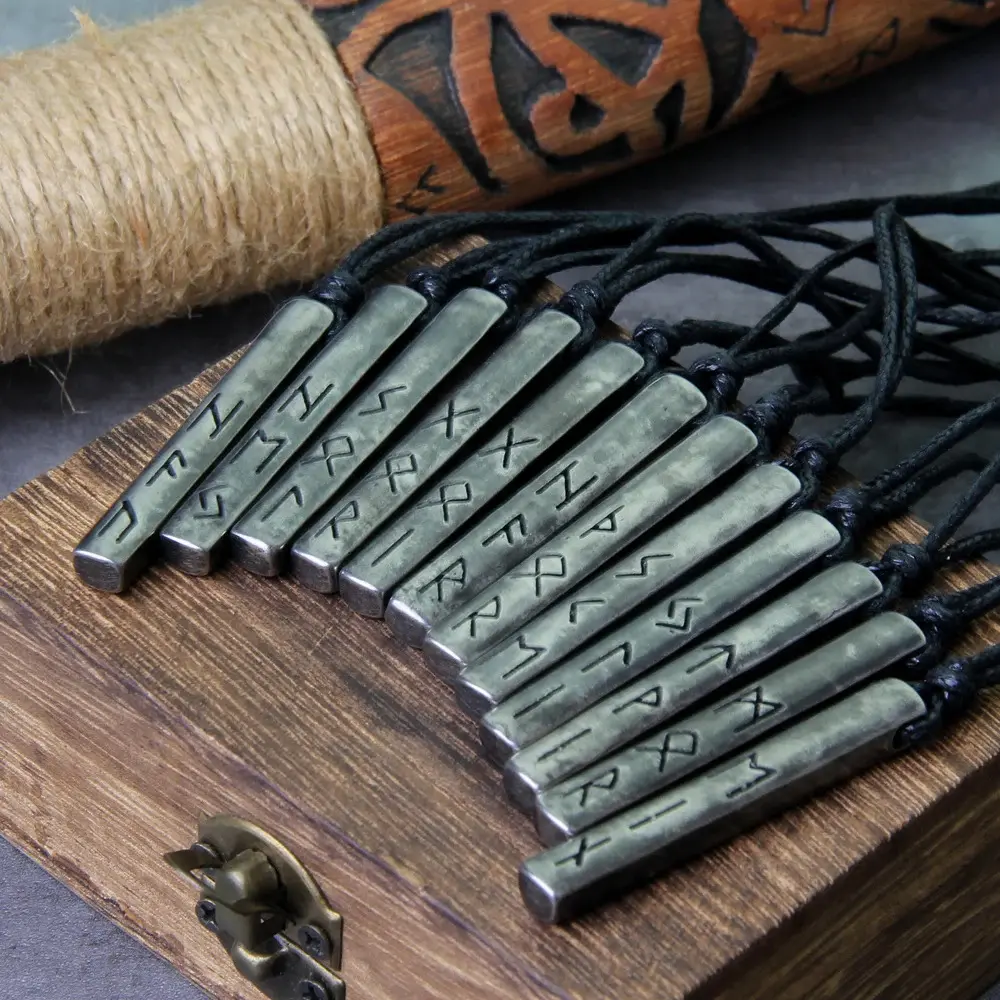 Men's Norse Mythology Ethnic Animal Symbol 6x45mm Antique Bronze Plated Stainless Steel Pendant Necklace - Viking Runes, Vegvisir, Valknut Talisman, Never-Fade Jewelry Accessory, Link Chain Set, With Box, Choking Hazard Small Parts