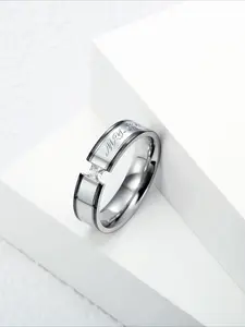 Minimalist and Luxurious Zircon Couple Ring with An Open Mouth, Stainless Steel That Does Not Fade, Gift for Lovers, Anniversary Gift