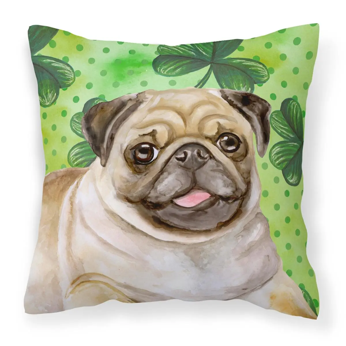Fawn Pug Face Print St. Patrick's Day Polyester Decorative Pillow for Home Décor, 14" L x 3" W x 14" H, Fade Resistant, Machine Washable Soft Furnishing
