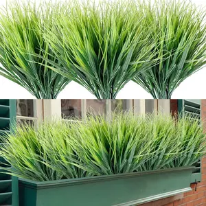 UV Resistant Artificial Wheat Grass 12 Pcs, Faux Greenery Bushes, Artificial Shrubbery for Planters, Wedding Home Office Decor, Indoor Outdoor Decoration