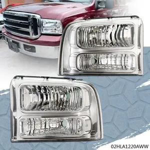 CROSSDESIGN Headlights Fit For 2005-2007 Ford F250 F350 Super Duty Clear Corner Clear/Chrome
