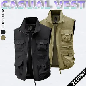 Men's Solid Pocket Zip Up Vest Jacket, Regular Fit Casual Lightweight Sleeveless Outerwear for Golf Running Hiking, Men's Clothes for Summer, Menswear, Vest Zipper Gilet, Vest Top, Blue