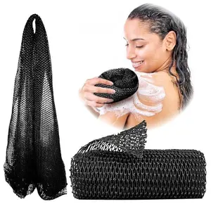 African Net Sponge, Authentic, with Knots, Exfoliating Bath Wash Cloth, Real Sapo, Black Owned, Long Sponge, Body Exfoliator, Shower Accessories, Back Foot Scalp Scrub Dead Skin Remover (Black)