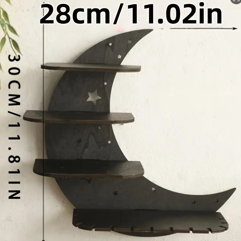 A Crescent Wall-Mounted Shelf with 4 Tiers, a Wooden Multi-Layer Storage Rack, Wall-Hanging Storage Shelf, Wall Candle Holder, Wall-Mounted Decorations, Wall-Hanging Crystal Display Rack, Home Decor, Bohemian Room Decoration, Floating Shelves