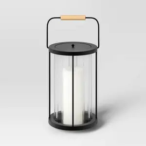 10.5" Black Metal and Glass Battery LED Outdoor Lantern Clear/Black - Threshold