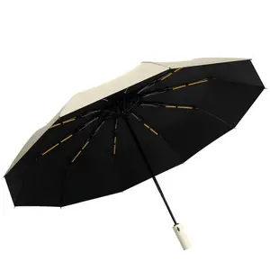 Unisex Automatic 12-Rib Windproof Portable Foldable Umbrella - 1pc 3-Fold Design with Thick Keel, Stainless Steel Components, UV-Resistant Lightweight Waterproof Sun Umbrella for Home Use
