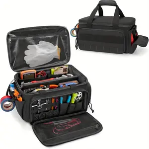 1 14-Piece Multifunctional Kit with Zipper Closure - Large Electrician's Toolbox, Contractor's Work Site Finishing Bag, Mechanic's Workshop Bag - Ideal Gift for Electricians, Carpenters, DIY Enthusiasts
