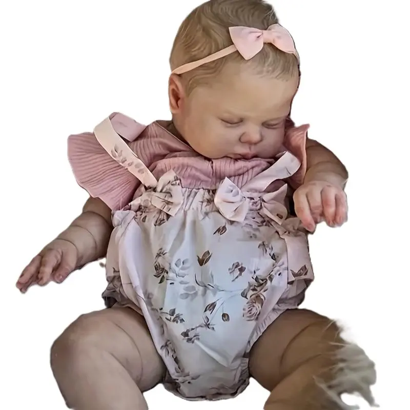 24in Lifelike Babydoll Soft Doll Fully Poseable with Fabric Body Movable Head Limbs Hand-Rooted Fiber Hair Toy for 3+ Year Old Kids