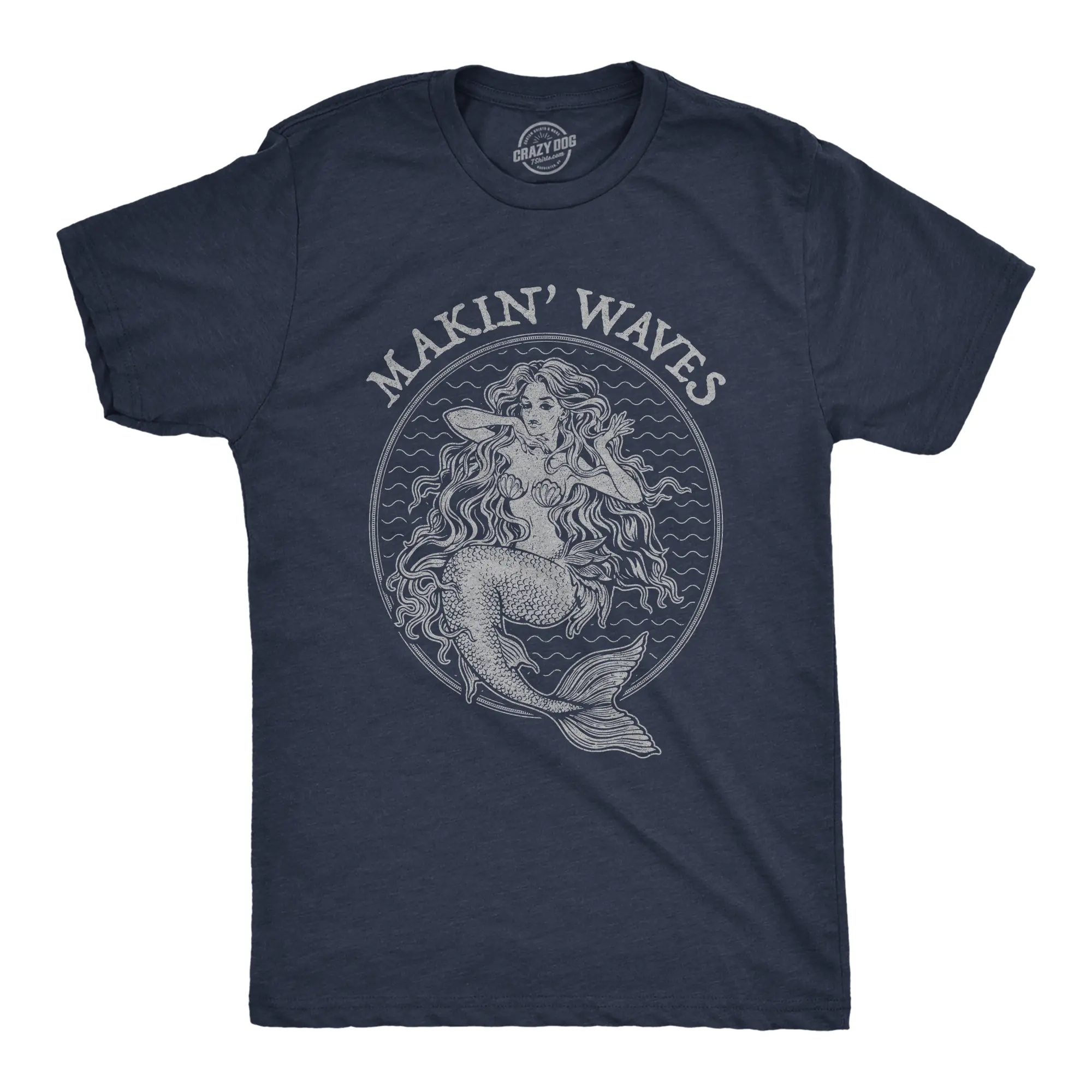 Mens Makin Waves T Shirt Funny Mermaid Graphic Novelty Tee Mens Funny T Shirts Cool Vintage Fashion T-Shirt Gift Classic Menswear Funny Summer Short Sleeve Novelty Tees for Guys Navy
