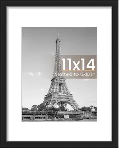 11x14 Picture Frame Black, Wall Hanging Photo Frame with Mat for 8x10 Photos, Modern Minimalist Wall Frame for Home Decor, Horizontal & Vertical Display
