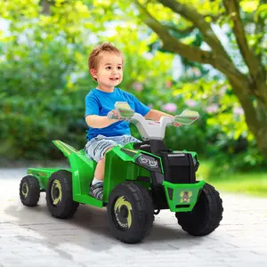 6V Kids Electric ATV Ride-On Toy Car with Trailer, Music, Bluetooth, Power Display, Batteries, PP Material, 14.1 lbs, 66 lbs Capacity for 3-6 Years Old Boys & Girls (Green)
