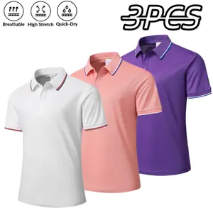 Men’s Summer Colorblock Striped Polo Shirt, Business Casual Style, Breathable Quick-Dry, High Stretch Comfortable, for Commuting and Daily Wear, Simple Versatile Top, Three-Pack