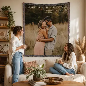Custom Photo Woven Tapestry Throw Blanket - Cotton Keepsake, Personalized Couples Gift for Wedding Anniversary, Home Decor Backdrop for Room Decor Wall Hanging