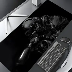 Dark Tactical Soldier Skull Design Large Gaming Mouse Pad, Gaming Mousepad, Gaming Accessories, Desktop Drotection Pad, Washable Rubber Non-Slip Lock Edge Multi-Size Mouse Pad Suitable For Home Office