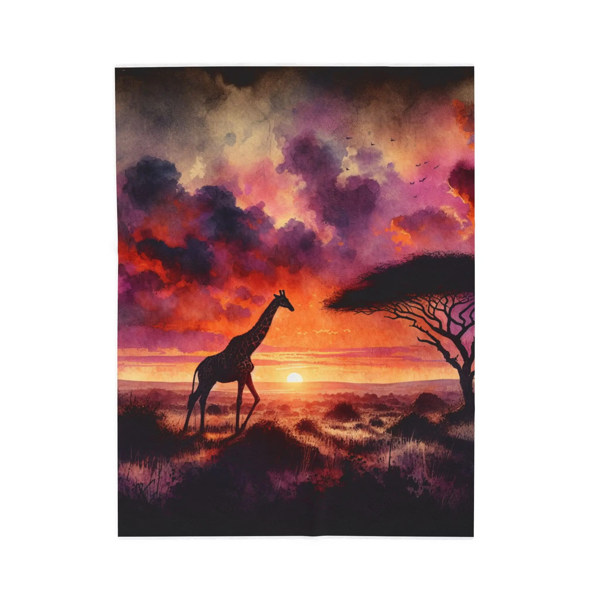 Giraffe Against a Colorful Sky - Plush Blanket