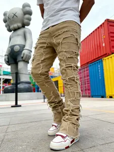 SRETOUU Streetwear Men Stylish Stacked Spliced Slim Biker Jeans Pants High Quality Male Hiphop Distressed Straight Flare Menswear Denim Trousers