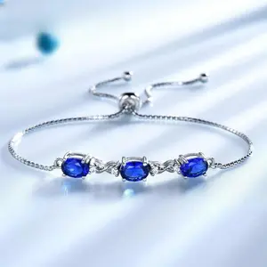 Adjustable Women's Bracelet - 925 Sterling Silver Blue Wave Nano Tanzanite