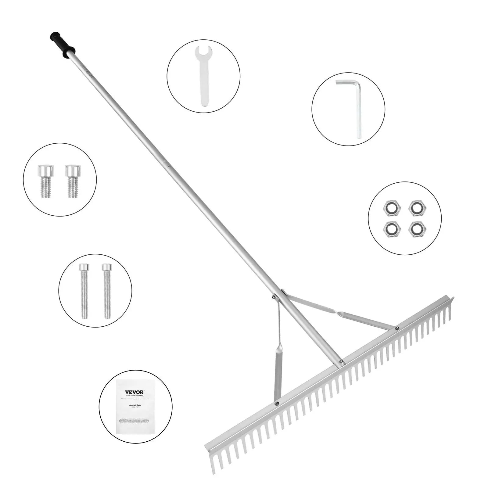 【summerfinds】VEVOR Landscape Rake, 36" Head Aluminum Landscape Rake, Lake Weed Rake with 75" Long Handle, for Loosening Soil, Lawn Care, Weeding Lake, Garden, Pond