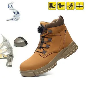High-Cut Steel Toe Safety Work Shoes with Rotating Buckle, Waterproof Lightweight Anti-Smash Anti-Puncture Footwear