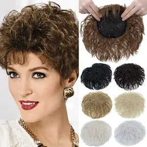 13*13cm Hair Topper Short Corn Wave Seamless Breathable Clip On Topper with Bangs Curly Hair Style Synthetic Hairpiece For Thinning Hair Wiglets