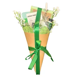 Puzzle Bouquet:  Suprise Scripture on the Topic of Beauty, Artificial Flowers, Cross Necklace, Floral Cross Keychain, Face mask, Eye mask, Hand Lotion + Mini pass-along verse activity.