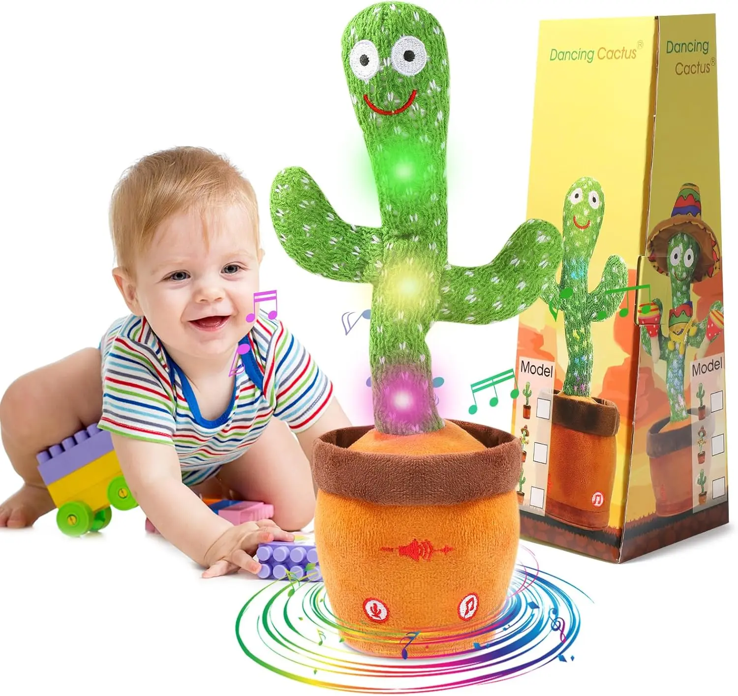 MIAODAM Dancing Talking Cactus Toy for Baby Toddler, Colorful Glowing Repeating What You Say, Singing Talking Mimicking Toy for Baby Dancing Cactus,Toys Gift for Kids Baby 1 Year Old DealsForYouDays