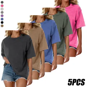 5-pack women’s short-sleeve casual fashion T-shirts, streetwear—suitable for everyday wear and outings, summer outfits with a summery vibe